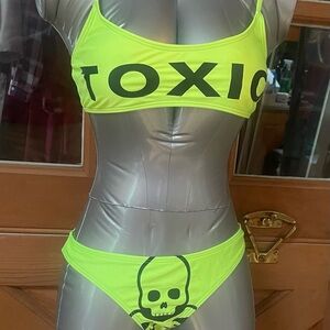 TOXIC Neon Green Bikini! Marked "M" but IS small/petite.